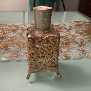Vintage Gold and Rhinestone Filigree Ornate Perfume Bottle
